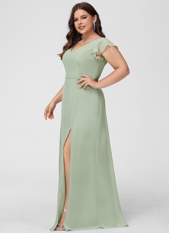 Robe Demoiselle D'Honneur Mousseline Beige - gallery 9