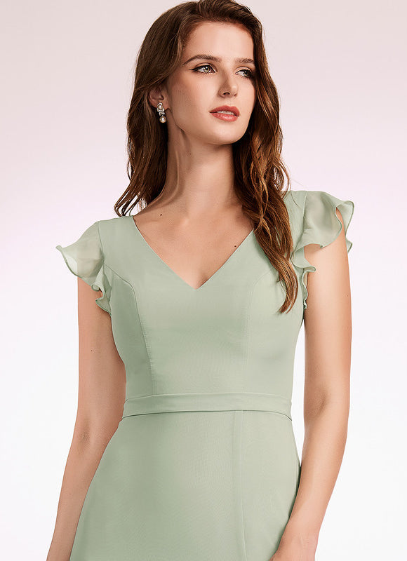 Robe Demoiselle D'Honneur Mousseline Beige - gallery 2