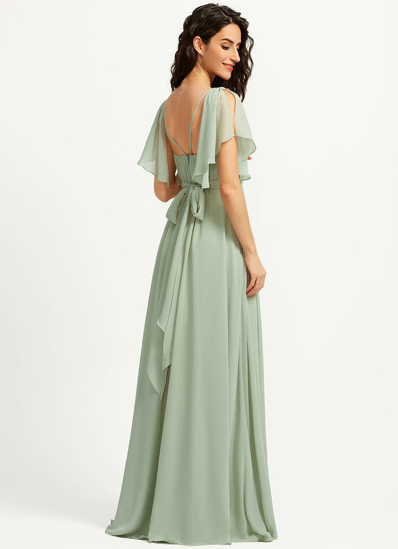 Robe Demoiselle D'Honneur À Volants Rose Pâle - gallery 1