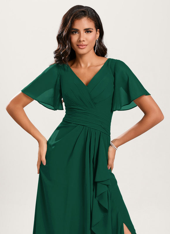 Robe Demoiselle D'Honneur À Volants Rose Pâle - gallery 5