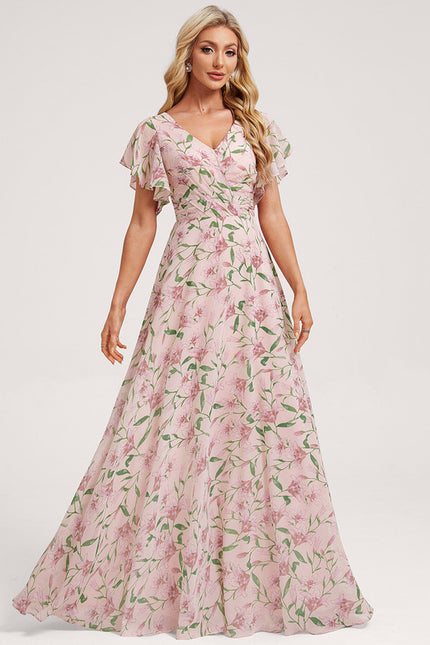 Robe Demoiselle D'Honneur À Volants Rose Pâle