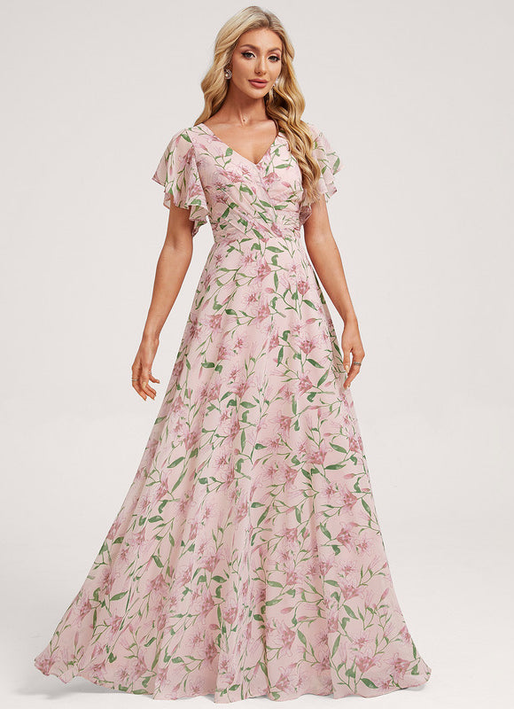 Robe Demoiselle D'Honneur À Volants Rose Pâle