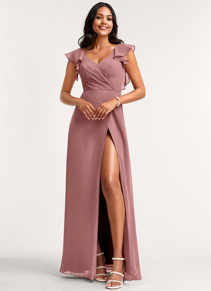 Robe Demoiselle D'Honneur À Volants Rose Pâle