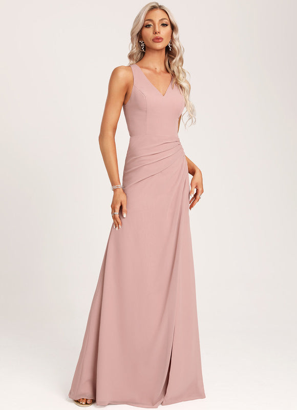 Robe Demoiselle D'Honneur À Volants Rose Pâle - gallery 5