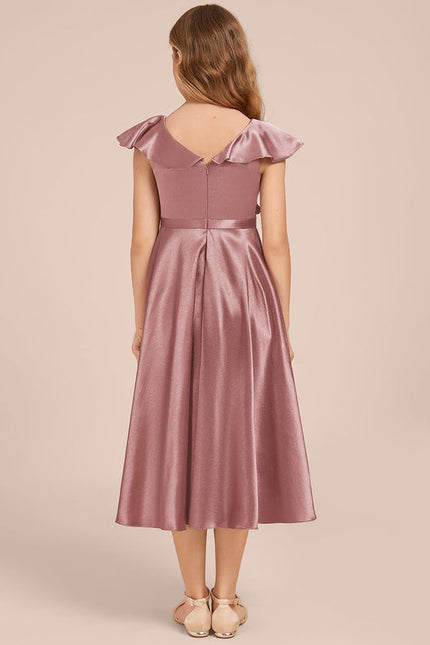 Robe Demoiselle D'Honneur Satin Ciel Ajustée - gallery 4