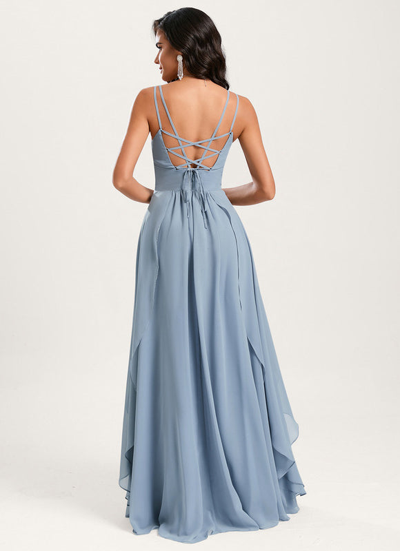 Robe Demoiselle D'Honneur À Volants Rose Pâle - gallery 4