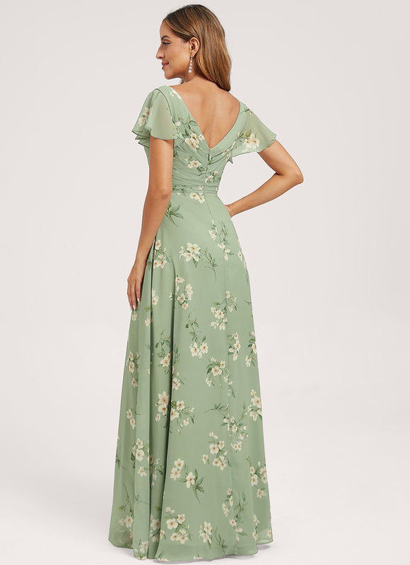 Robe Demoiselle D'Honneur À Volants Rose Pâle - gallery 5