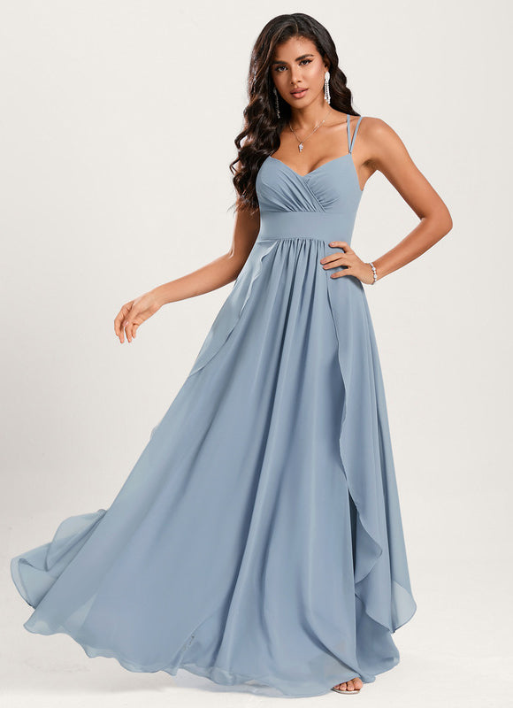 Robe Demoiselle D'Honneur À Volants Rose Pâle