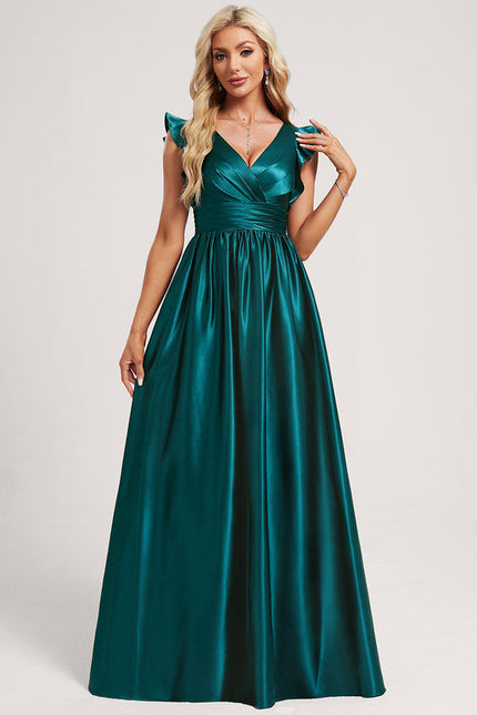 Robe Demoiselle D'Honneur Satin Vert Émeraude - gallery 2
