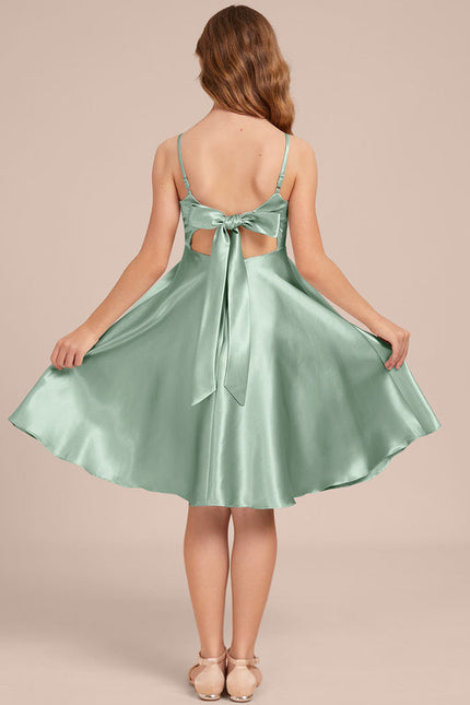 Robe Demoiselle D'Honneur Satinée Verte Douce - gallery 5