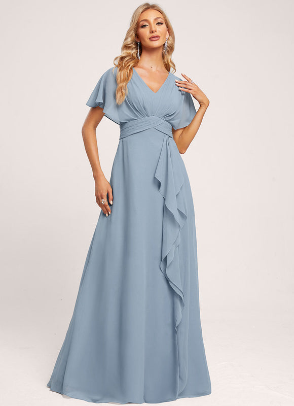 Robe Demoiselle D'Honneur À Volants Rose Pâle - gallery 3