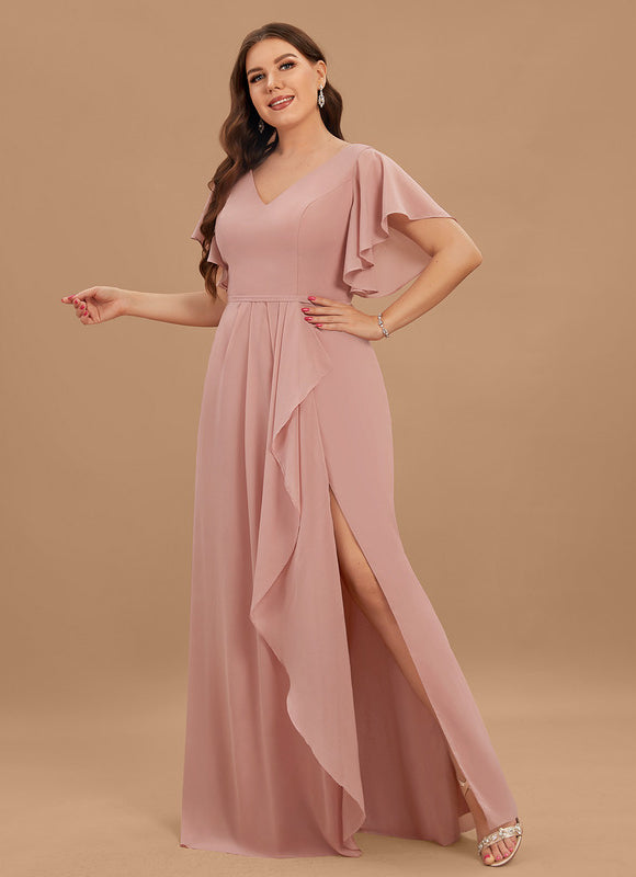 Robe Demoiselle D'Honneur À Volants Rose Pâle - gallery 9