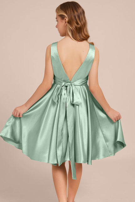 Robe Demoiselle D'Honneur Satinée Verte Douce - gallery 5