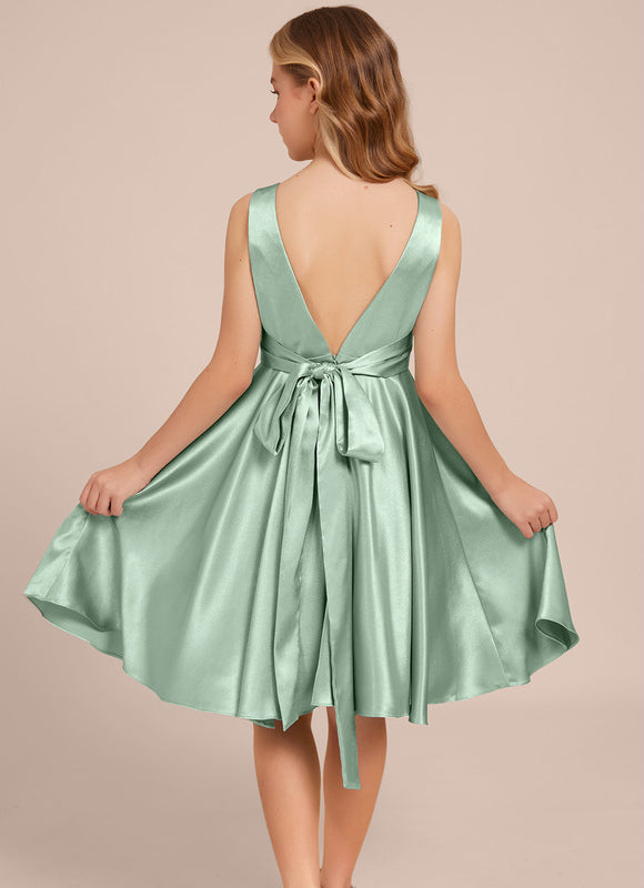 Robe Demoiselle D'Honneur Satinée Verte Douce - gallery 5