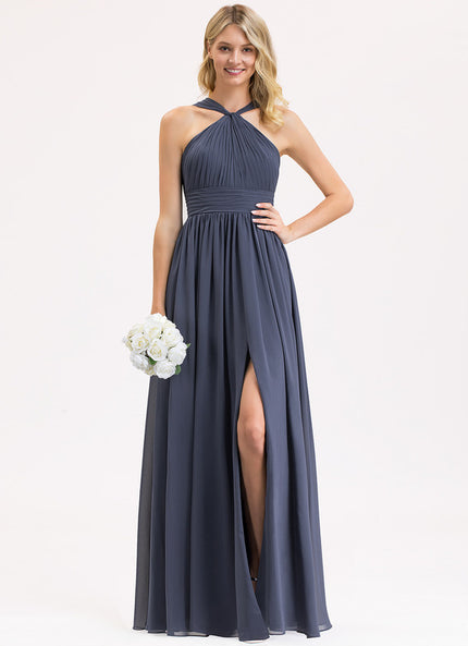 Robe Demoiselle D'Honneur À Volants Rose Pâle