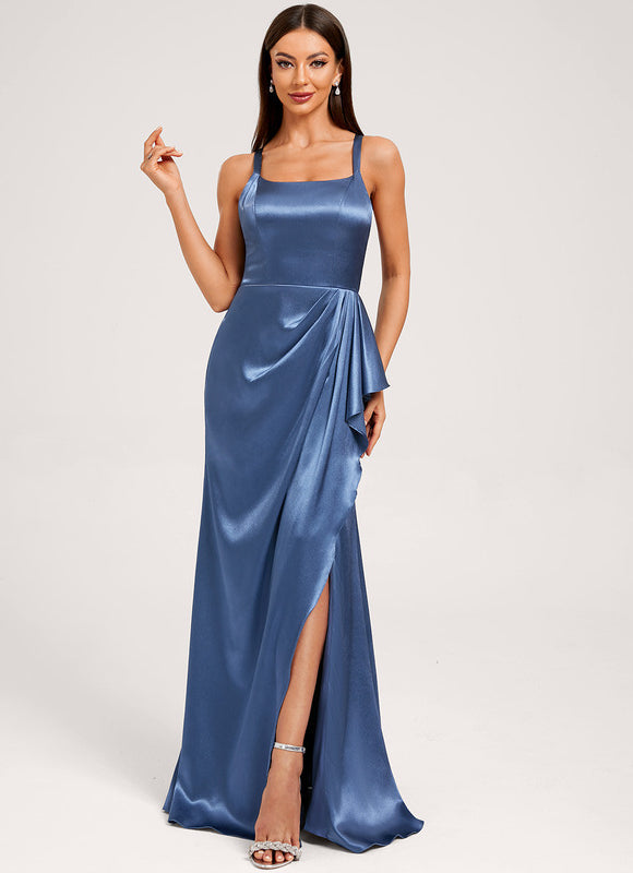 Robe Demoiselle D'Honneur Satin Fluide À Volants - gallery 4