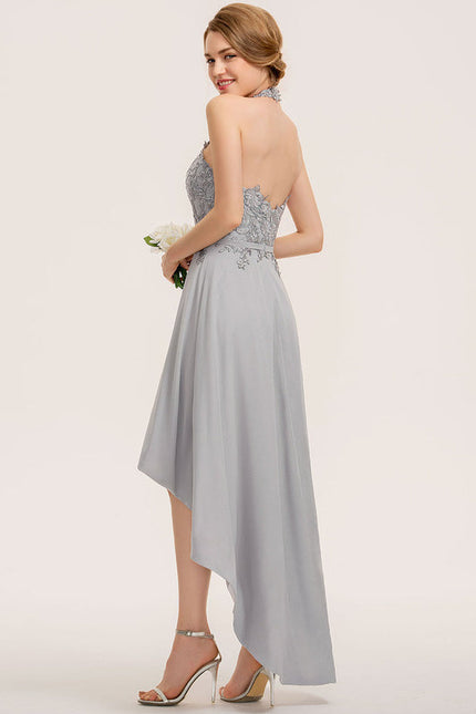 Robe Demoiselle D'Honneur Gris Élégant Flottant - gallery 4