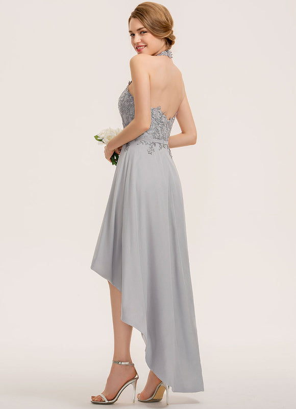 Robe Demoiselle D'Honneur Gris Élégant Flottant - gallery 4