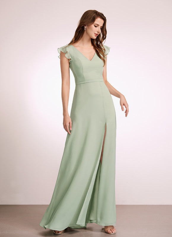 Robe Demoiselle D'Honneur Mousseline Beige - gallery 5