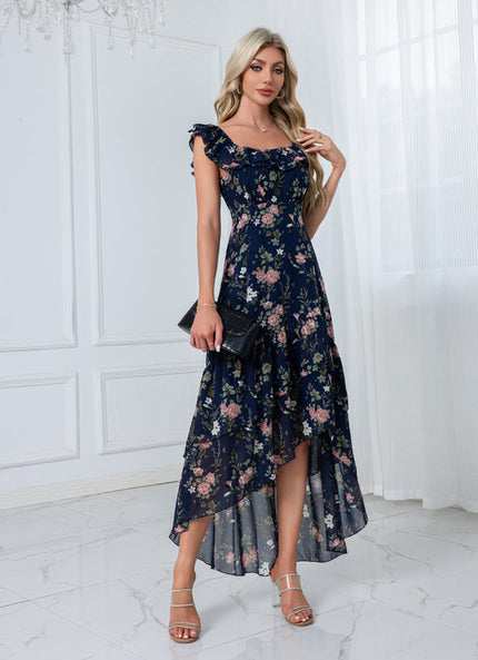 Robe Demoiselle D'Honneur Florale Asymétrique