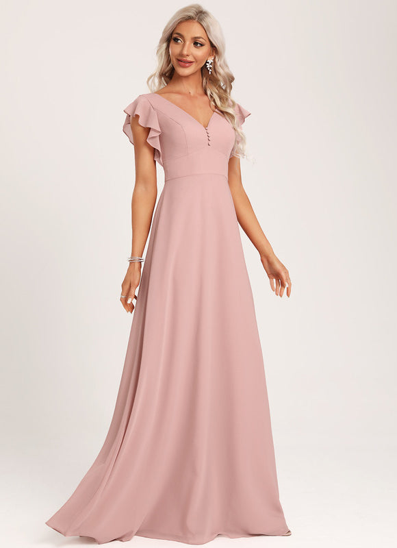 Robe Demoiselle D'Honneur À Volants Rose Pâle - gallery 2