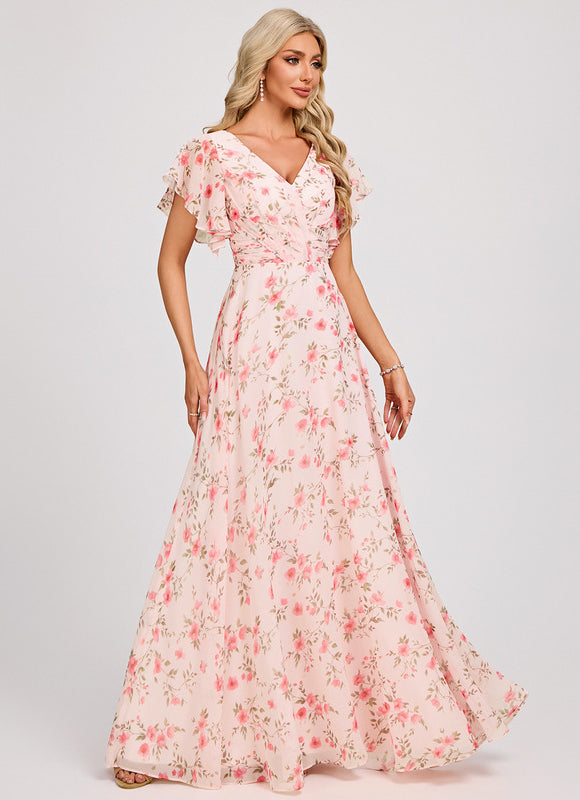 Robe Demoiselle D'Honneur À Volants Rose Pâle - gallery 2