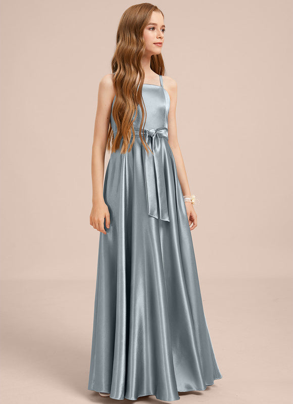 Robe Demoiselle D'Honneur Satinée Bleu Ciel - gallery 5