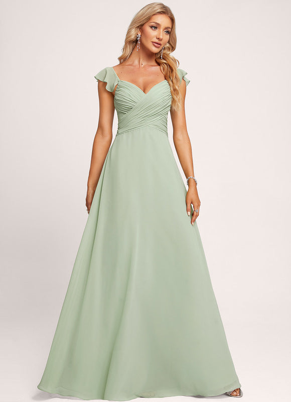 Robe Demoiselle D'Honneur À Volants Rose Pâle - gallery 2