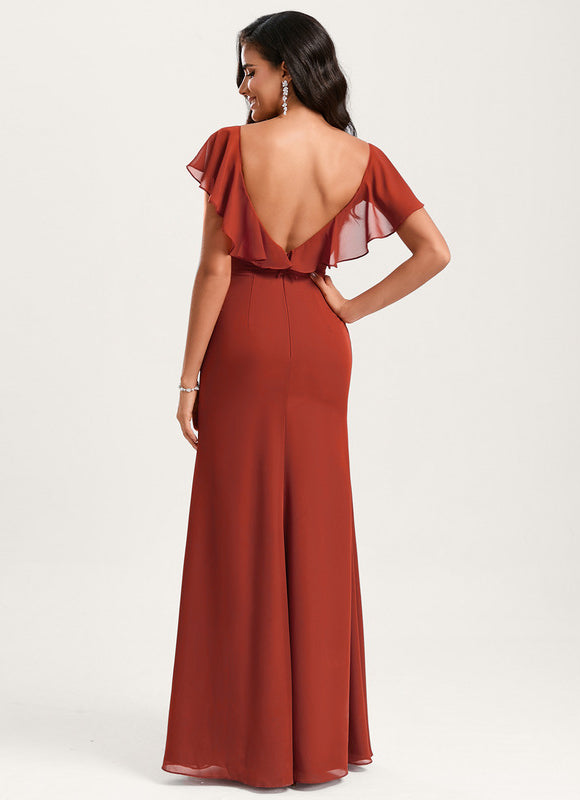 Robe Demoiselle D'Honneur À Volants Rose Pâle - gallery 1