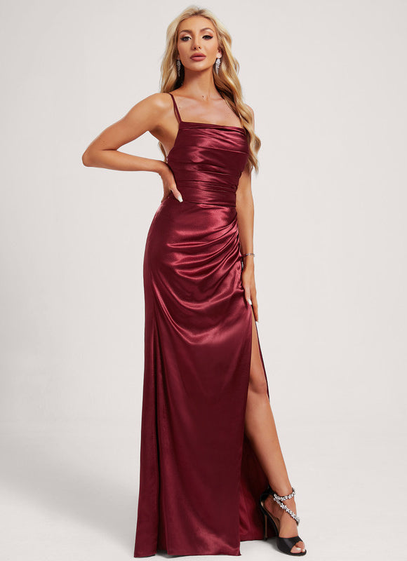 Robe Demoiselle D'Honneur Satinée Épaule Dégagée - gallery 2