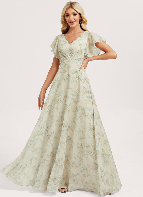 Robe Demoiselle D'Honneur À Volants Rose Pâle