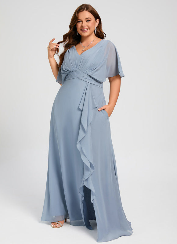 Robe Demoiselle D'Honneur À Volants Rose Pâle - gallery 6