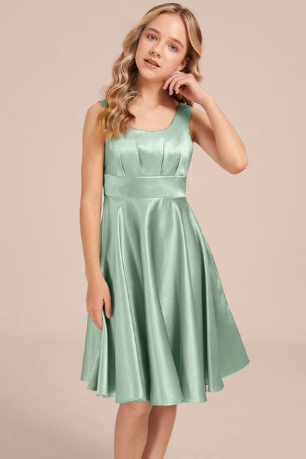 Robe Demoiselle D'Honneur Satinée Verte Douce