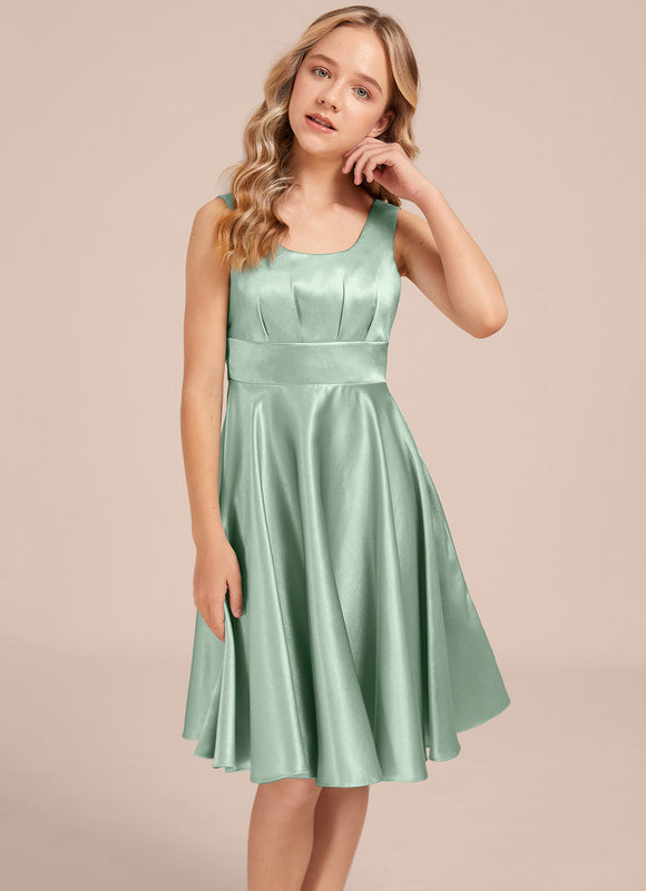 Robe Demoiselle D'Honneur Satinée Verte Douce