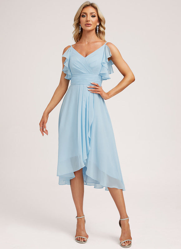 Robe Demoiselle D'Honneur Asymétrique Fluide - gallery 2