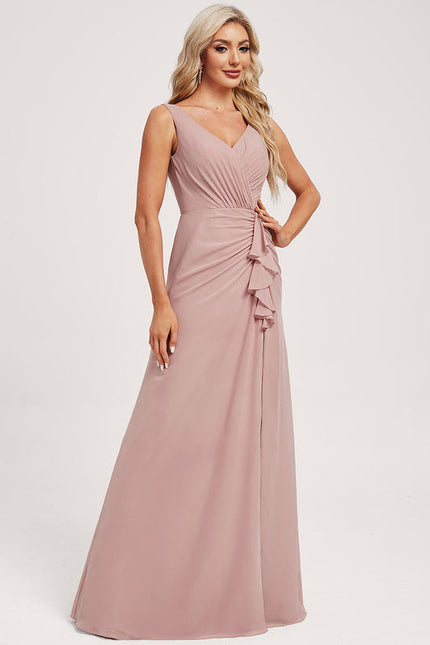 Robe Demoiselle D'Honneur Mousseline Beige - gallery 2