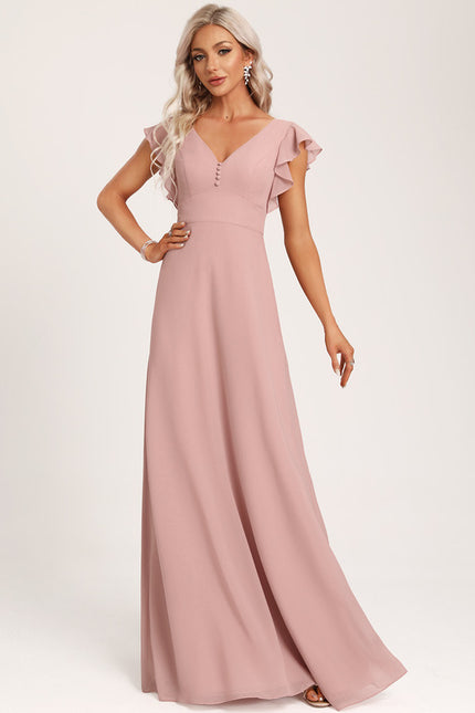 Robe Demoiselle D'Honneur À Volants Rose Pâle
