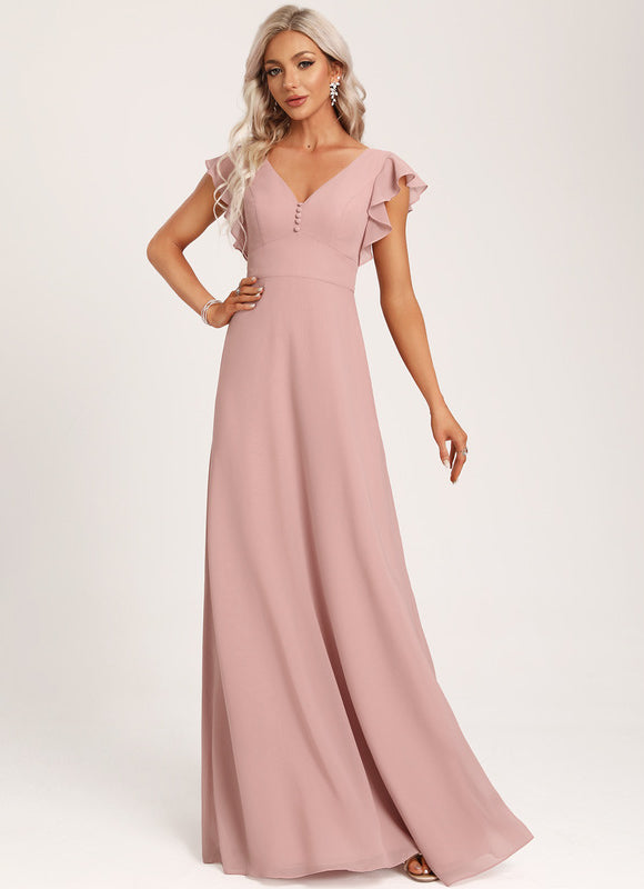 Robe Demoiselle D'Honneur À Volants Rose Pâle