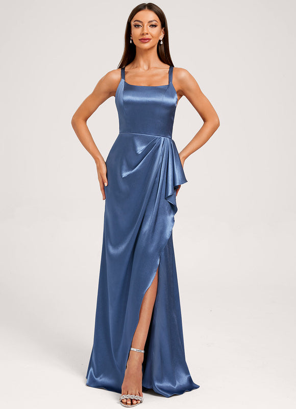 Robe Demoiselle D'Honneur Satin Fluide À Volants