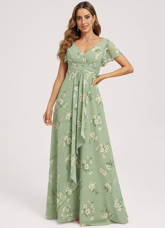 Robe Demoiselle D'Honneur À Volants Rose Pâle