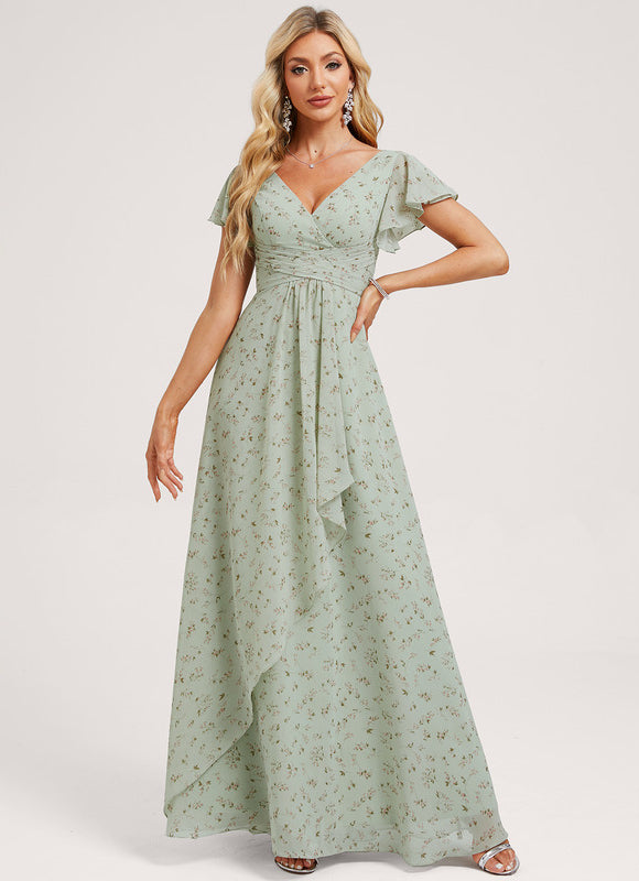 Robe Demoiselle D'Honneur À Volants Rose Pâle