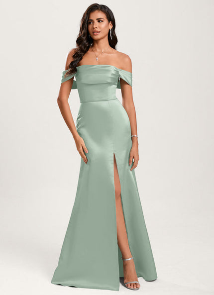 Robe Demoiselle D'Honneur Satin Vert Pâle