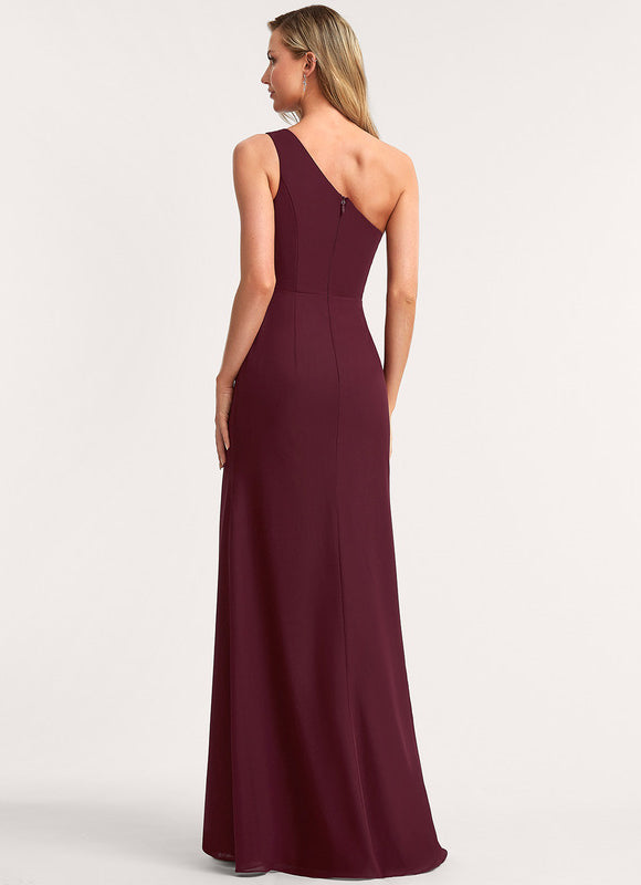 Robe Demoiselle D'Honneur Asymétrique Bordeaux - gallery 3