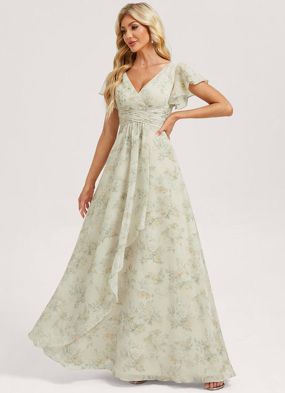 Robe Demoiselle D'Honneur À Volants Rose Pâle - gallery 1