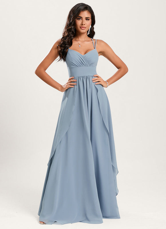 Robe Demoiselle D'Honneur À Volants Rose Pâle - gallery 3