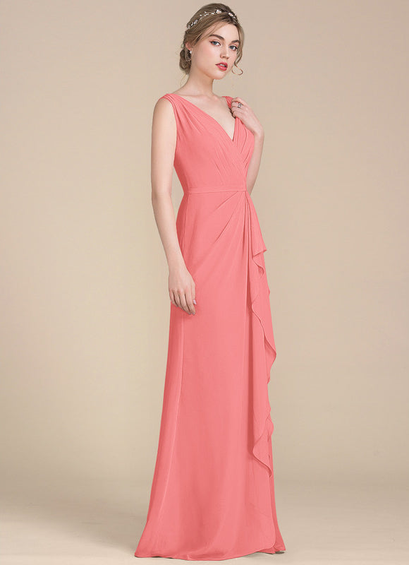 Robe Demoiselle D'Honneur À Volants Rose Pâle - gallery 5