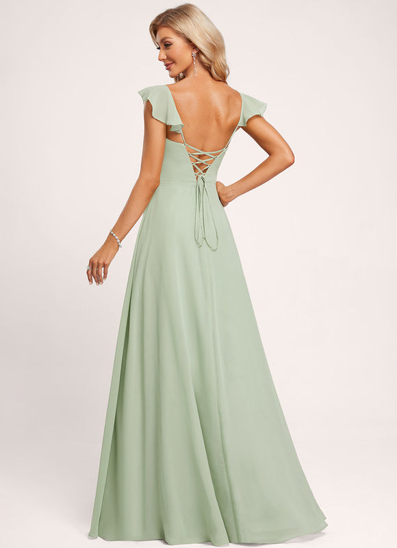 Robe Demoiselle D'Honneur À Volants Rose Pâle - gallery 4