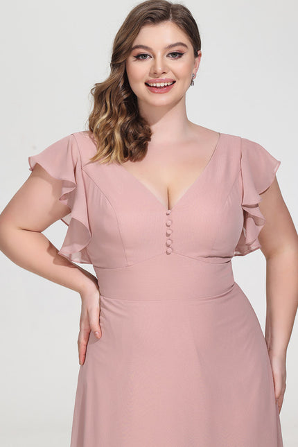Robe Demoiselle D'Honneur À Volants Rose Pâle - gallery 9