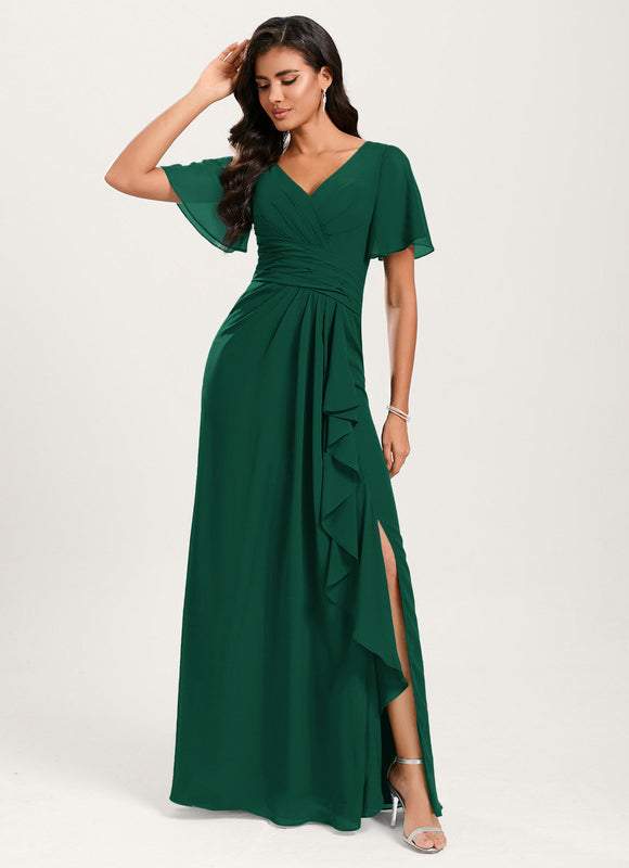 Robe Demoiselle D'Honneur À Volants Rose Pâle