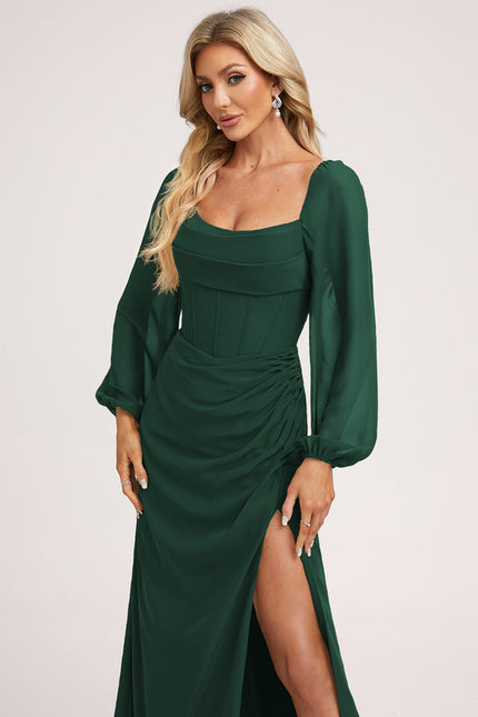 Robe Demoiselle D'Honneur Longue Beige Élégante - gallery 4